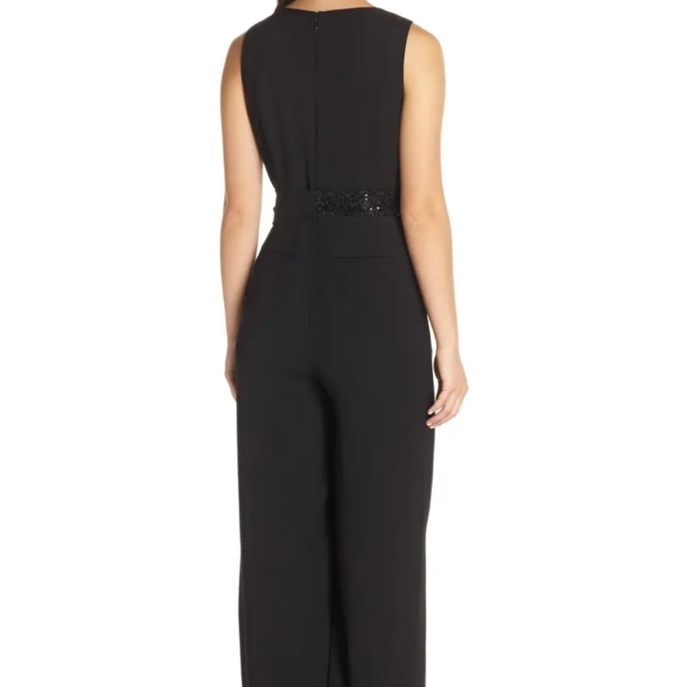 Eliza J Black Sequine wrap detail ankle wide leg jumpsuit vneck Sleeveless 24 W - Picture 3 of 13